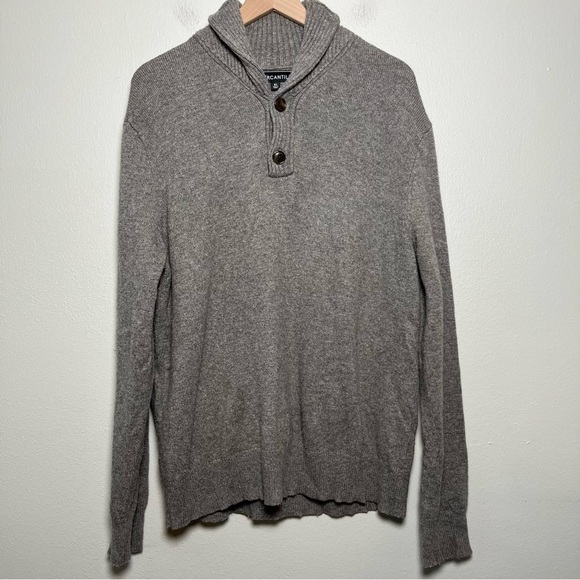 J. Crew Mercantile Men Sweater XL Wool‎ Blend Grey Shawl-Collar Pullover Buttons - Picture 1 of 10